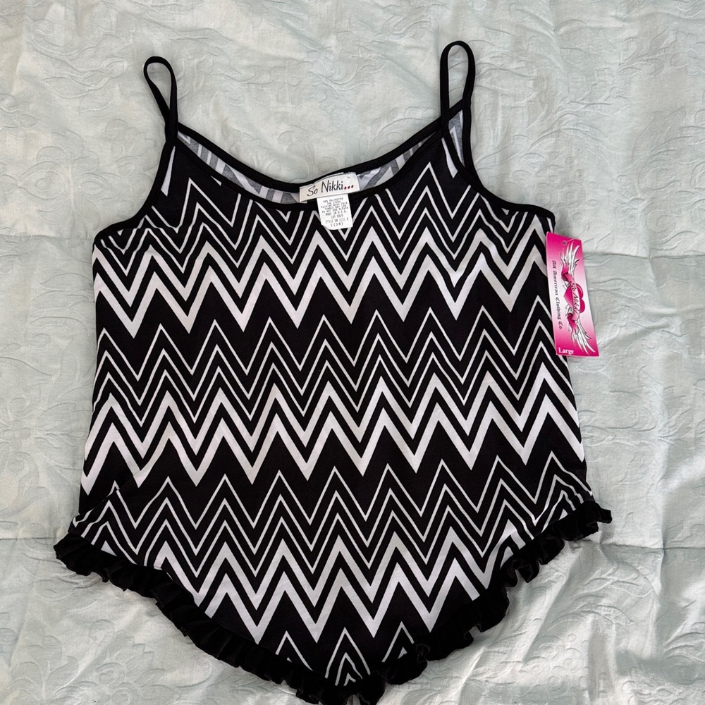 So Nikki - black and white chevron cami/tank - Size: Girls 14